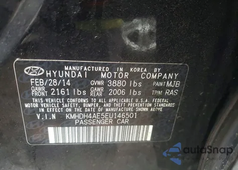 2014 Hyundai Elantra Limited from USA, damaged, VIN KMHDH4AE5EU146501